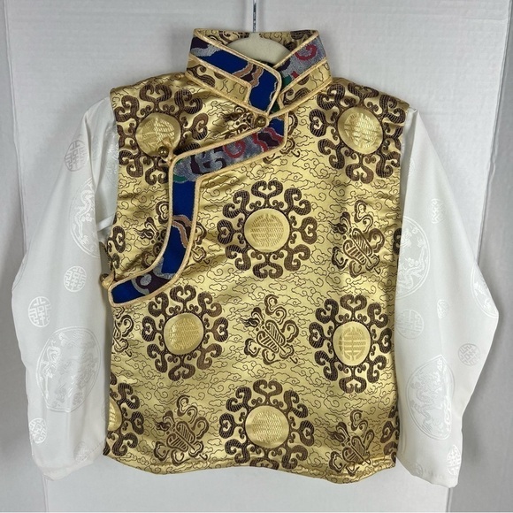 Kids, Tibetan traditional brocade top, Losar - golden/white. - Picture 1 of 9